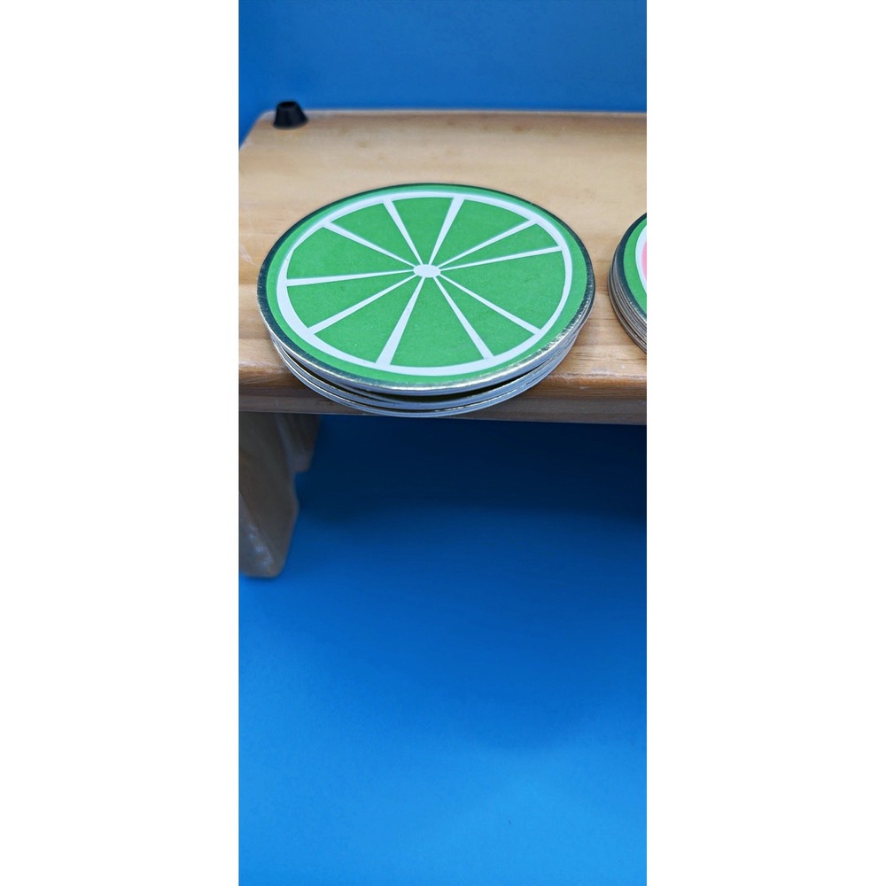 Round Fruit Slice Coaster Set of 24 Lemon Watermelon Lime 4in Paper/Cardboard